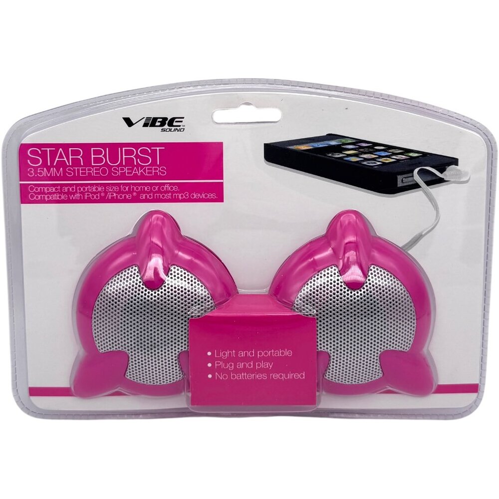 Vibe Sound Star Burst Pink Kids 3.5mm Wired Mini Speakers Fun Gift Stocking Kids
